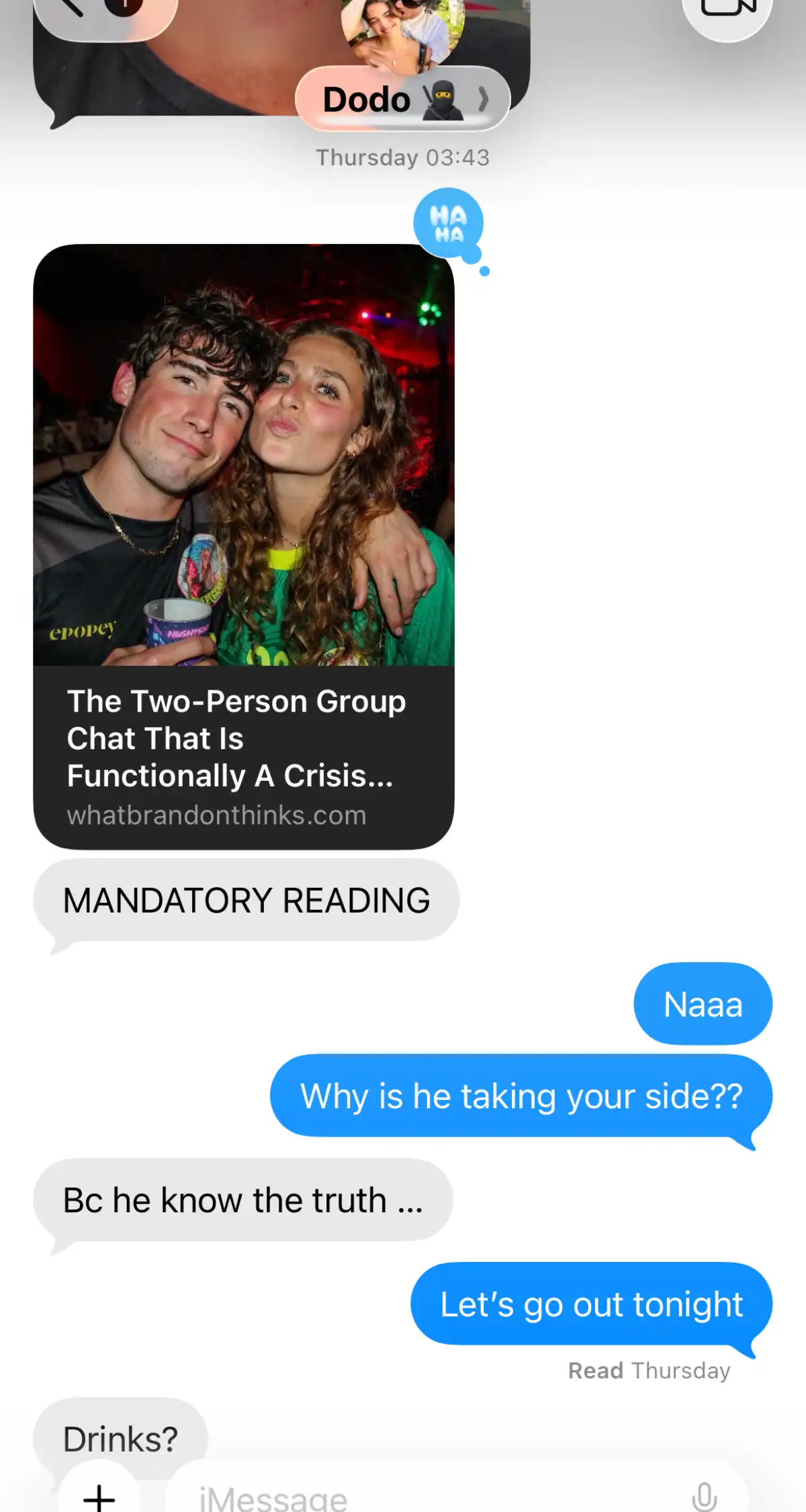 Dating conversation example for What Brandon Thinks