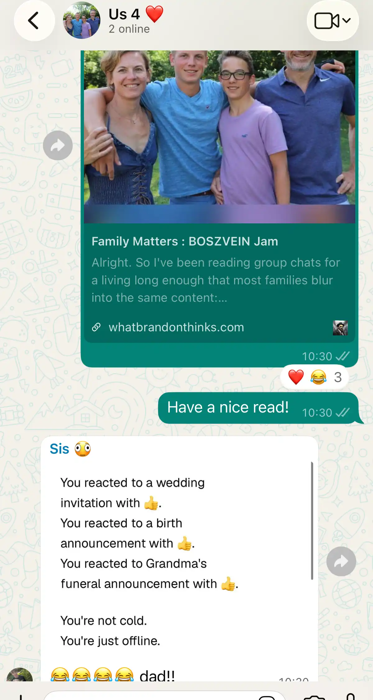 Family conversation example for What Brandon Thinks