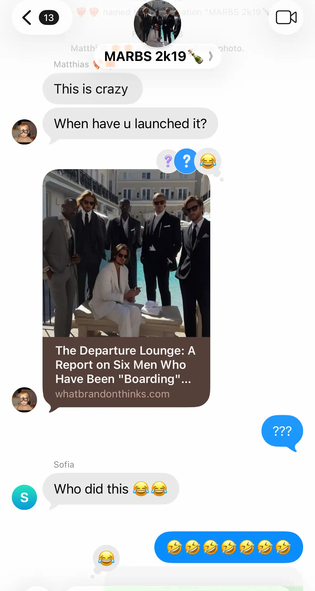 Group chats conversation example for What Brandon Thinks